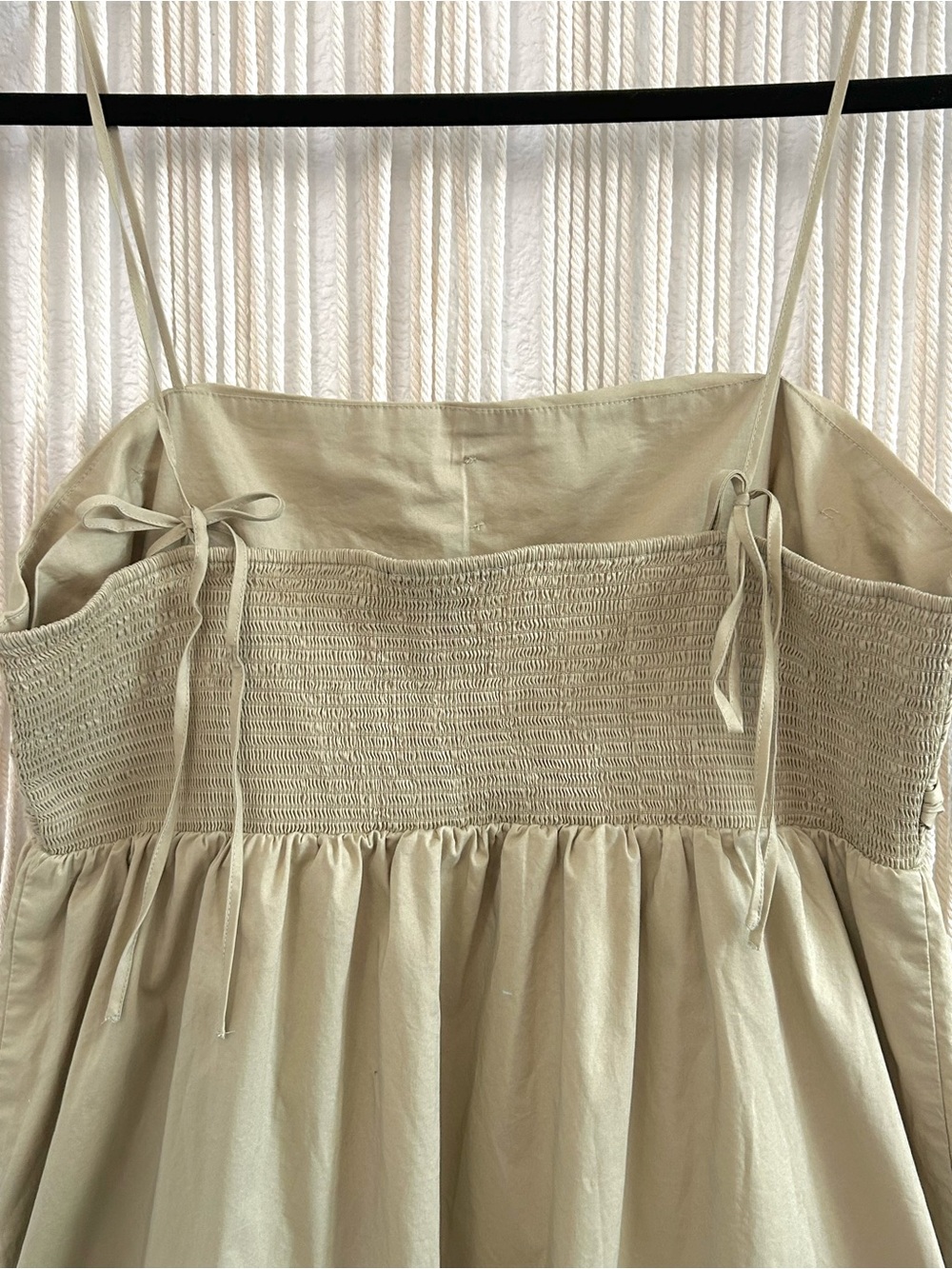 Express Rouched Bodice Mini Dress Beige Spaghetti Strap Cotton Blend Size L - Picture 8 of 13